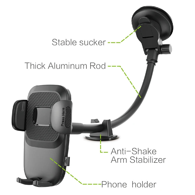 Suporte de Telemóvel para Carro com Ventosa – Braço Ajustável e Fixação Extra Forte (GPS Seguro)