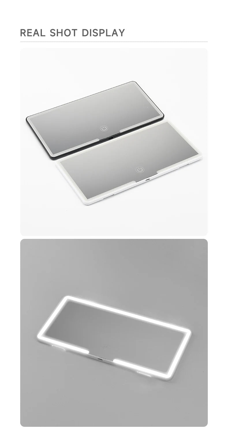 Espelho Premium com Luz LED para Para-Sol – Iluminação HD + Recarregável