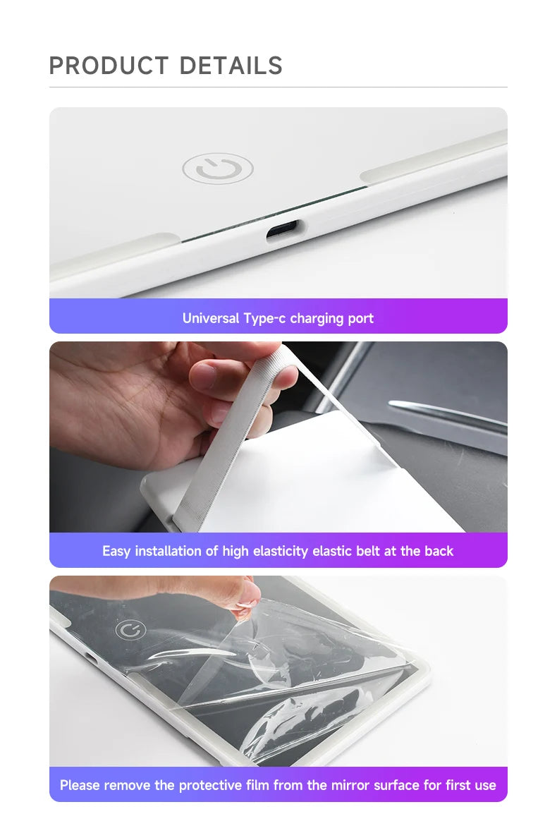 Espelho Premium com Luz LED para Para-Sol – Iluminação HD + Recarregável