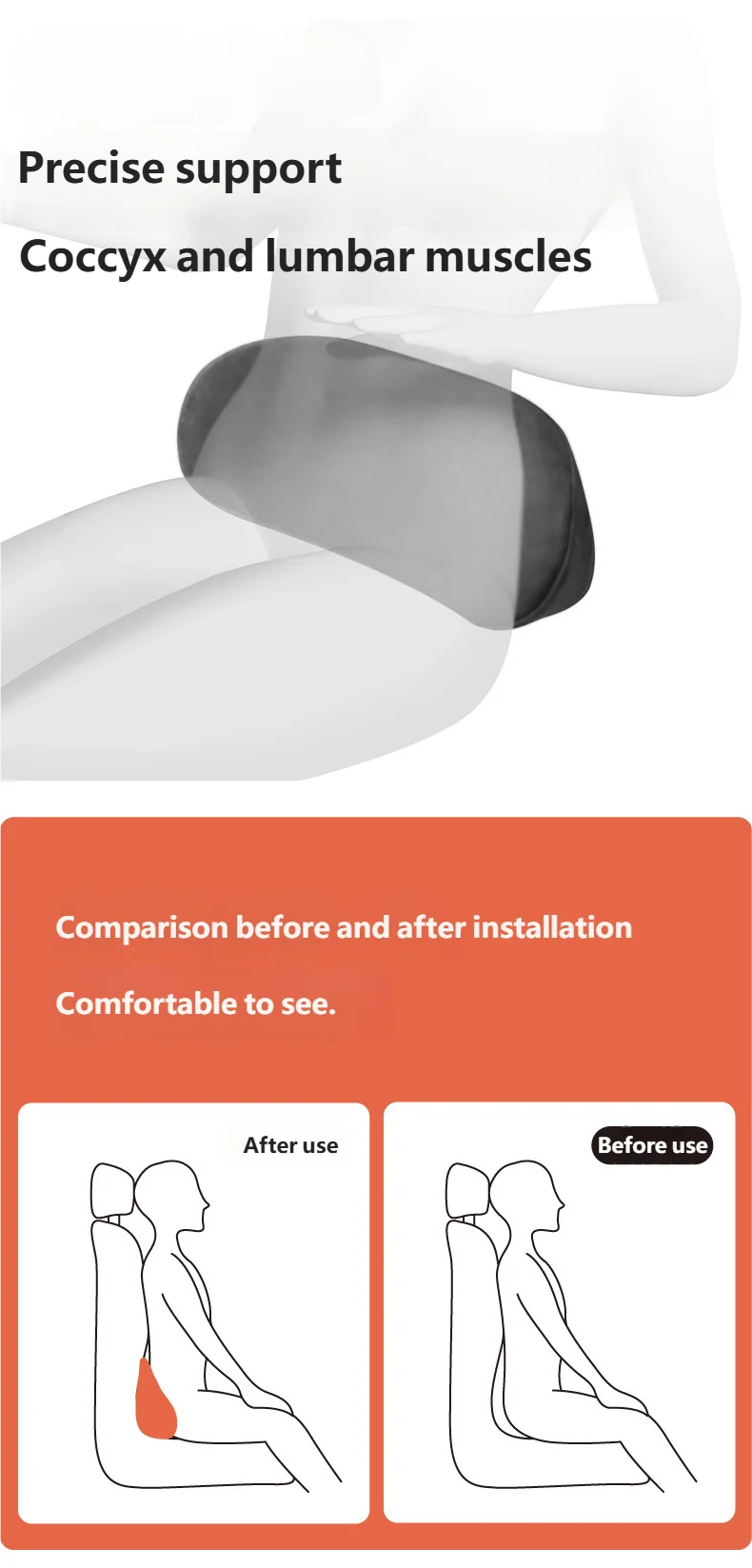 Apoio Lombar em Espuma de Memória – Postura Correta e Conforto para Longas Horas no Carro