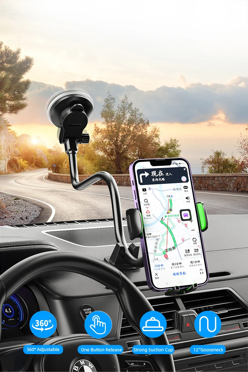 Suporte de Telemóvel para Carro com Ventosa – Braço Ajustável e Fixação Extra Forte (GPS Seguro)