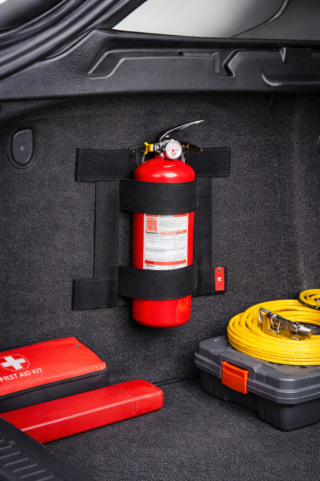 Suporte com Velcro para Extintor no Carro – Fixação Rápida e Sem Barulho